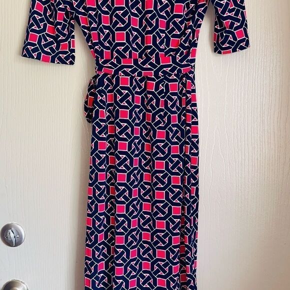 Maggy London pink/blue geometric wrap dress sz 10 - Picture 11 of 16